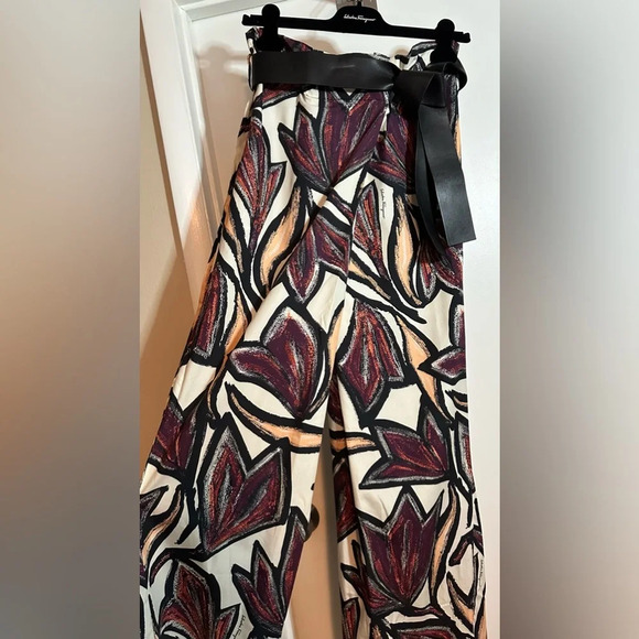 NWT Salvatore Ferragamo Toni Plum Printed Pants with Leather Belt Size 40 (4) - Picture 5 of 16